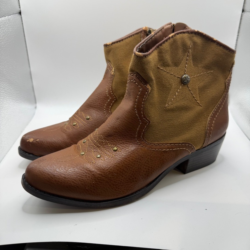 MIA Houston Womens Brown Cow Girl Western Star Ankle Boots Size 9